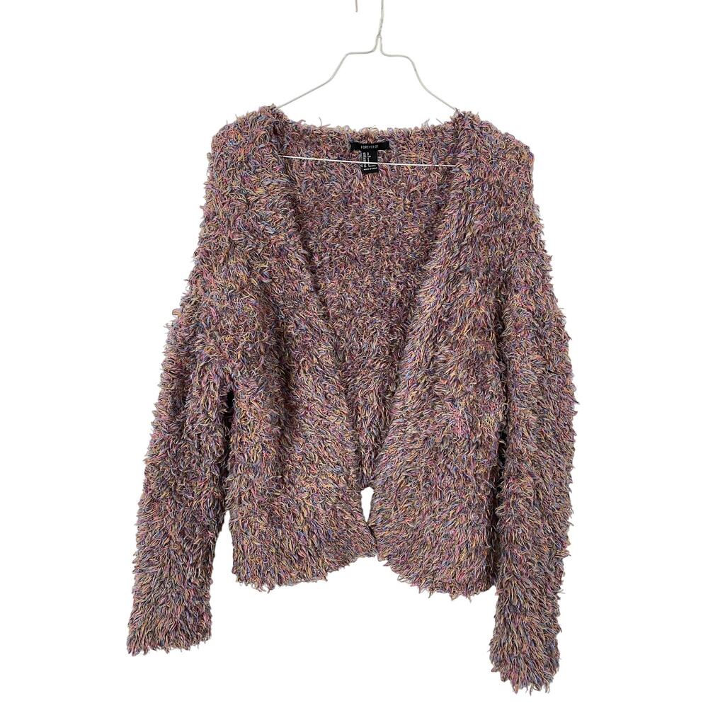 Forever 21 Colorful Fuzzy Open Cardigan Long sleeves Sweater Size Small